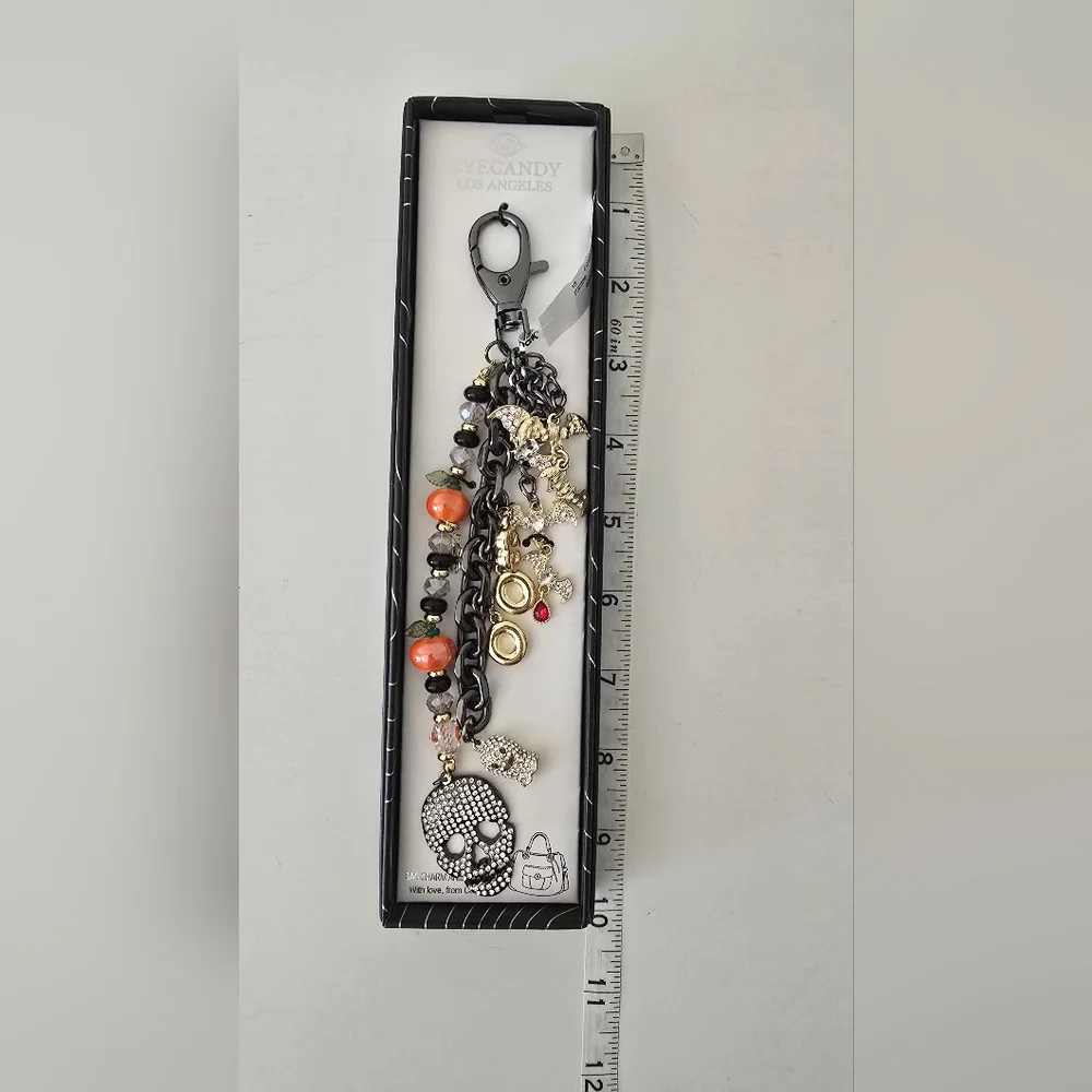 Eye Candy Los Angeles Halloween Bag Charm – Skull, Pumpkin & Bat Beads
